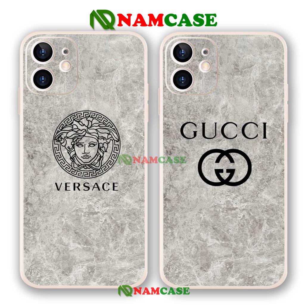 Ốp lưng iPhone Gucci Versace cạnh viền vuông silicon mềm dẻo chống sốc cho iphone 6/6s/7/8/X/XS/11/12/13 Pro Plus Max