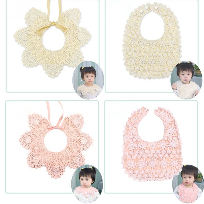 Yếm Ăn Cotton Phối Ren Chống Thấm Nước Dành Cho Bé Gái 0-3 Tuổi