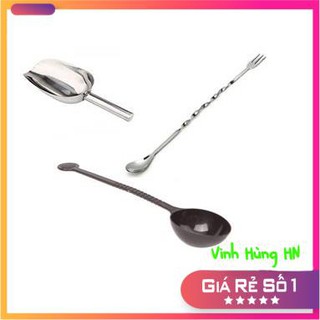Combo 3 dụng cụ pha chế (gồm Xúc đá + thìa barspoon inox 2 đầu+ muỗng 10g)