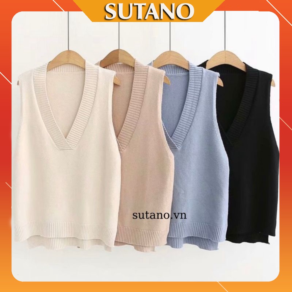 ▦♂Áo gile nữ len mỏng cổ tim xẻ tà A457 SUTANO chất đẹp hàng Quảng Châu thời trang thu đông 2021