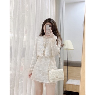 Set dạ viền voan (be/trắng)
