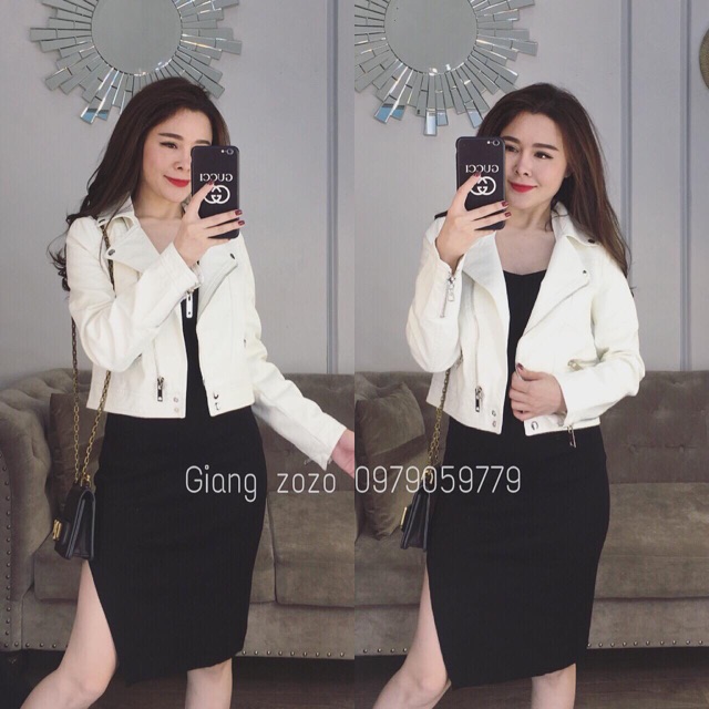 ÁO KHOÁC DA CỔ BẺ MS40298
