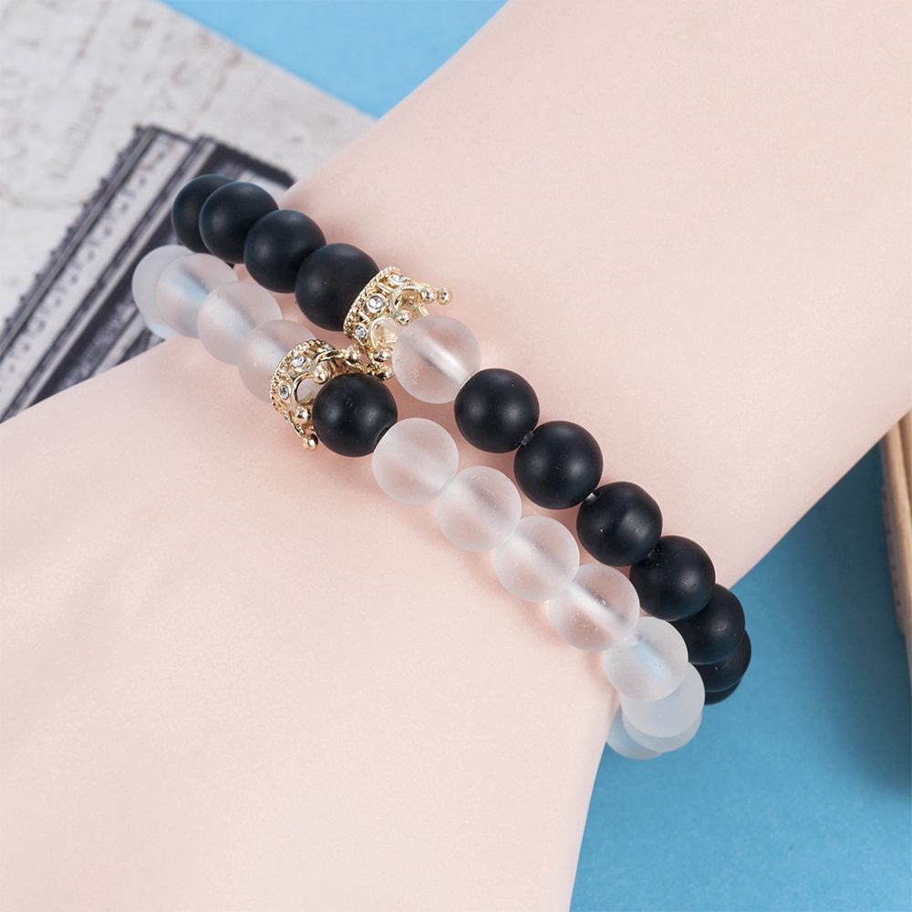 2 vòng tay hạt chuỗi cỡ 8mm màu trắng đen cho cặp đôi