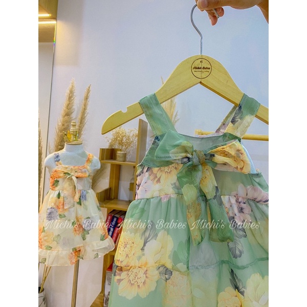 Váy voan tơ hoa thiết kế 2 dây siêu xinh cho bé