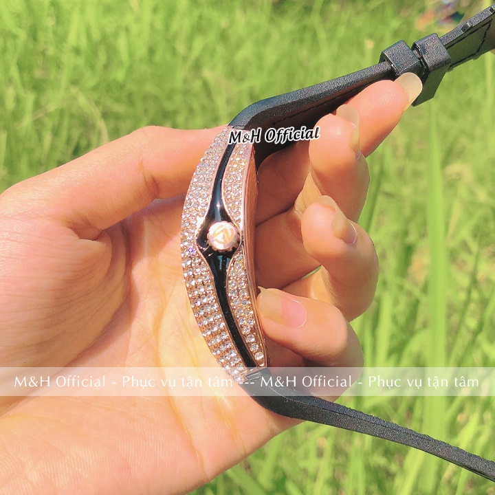 Đồng hồ đeo tay nam FM V41 viền đính đá, dây cao su bọc da sang trọng, đẳng cấp thời trang đẹp giá rẻ [Tặng thêm pin] | BigBuy360 - bigbuy360.vn