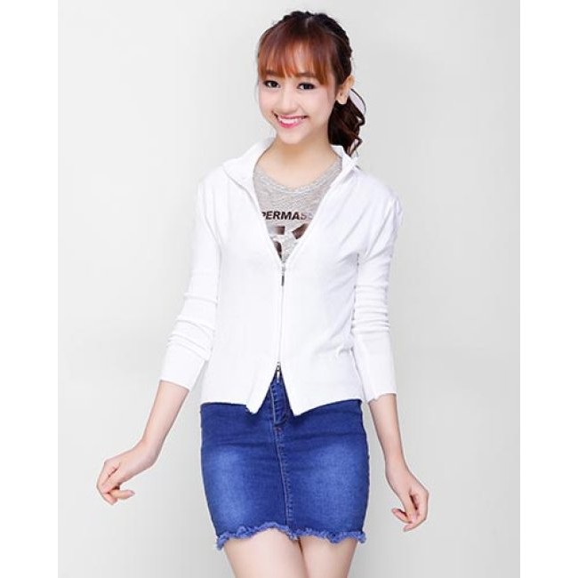 Áo khoác len cardigan nữ cổ trụ dây kéo đôi nhiều màu