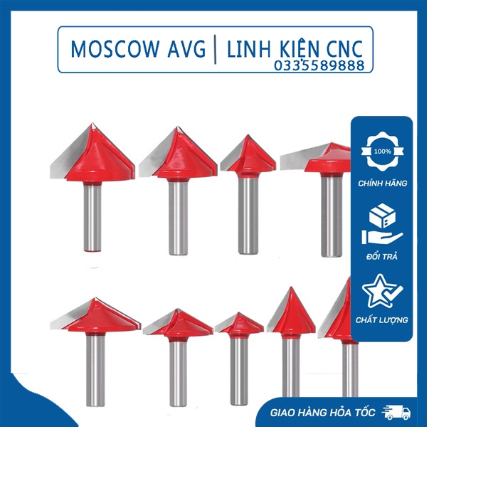 Mũi Cắt Vbit Cán 6mm Lắp Củ Đục Spindle CNC Góc 60 90 120. Dao Phay Mặt Bàn CNC