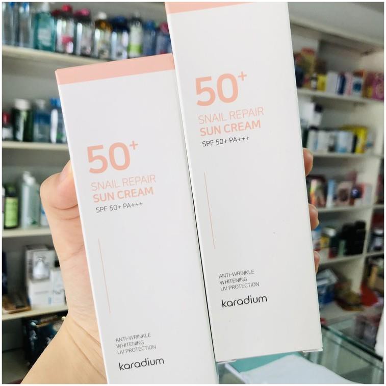 Kem chống nắng nâng tone hàn quốc, Kem Chống Nắng Karadium  Snail Repair Sun Cream SPF 50+ PA+++ 70mL