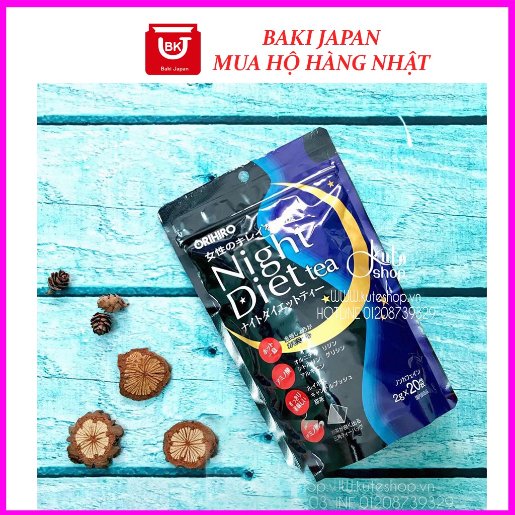 Trà giảm cân ban đêm Night Diet , Trà Night Diet giảm cân đẹp da ban đêm Orihiro của Nhật 20 gói