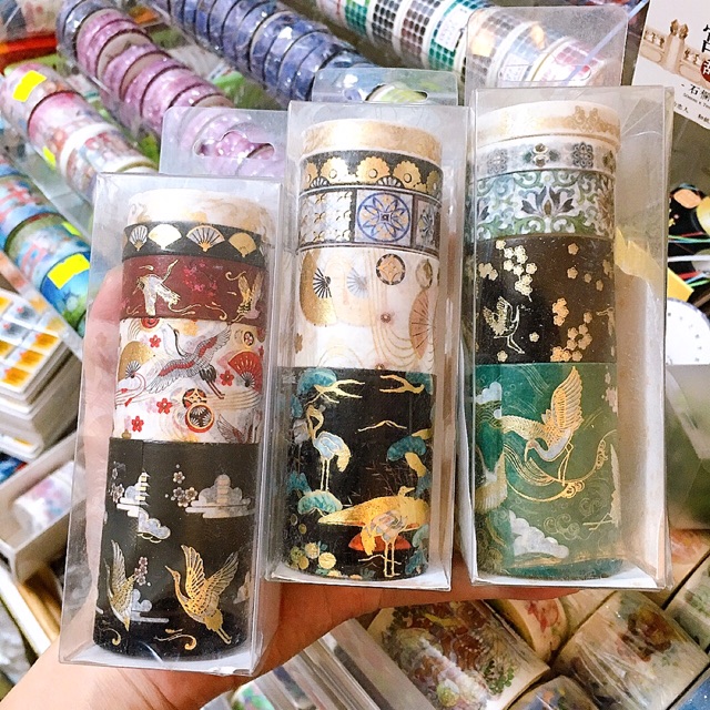 Băng dính trang trí washi tape mẫu nhũ hạc truyền thống Nhật Bản (3 set khác nhau)