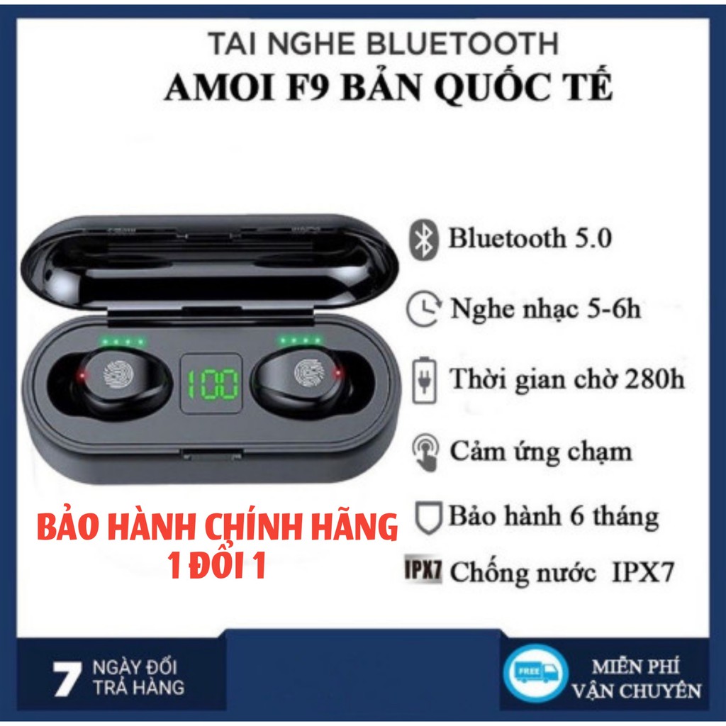 [Ver 2] Tai nghe Bluetooth AMOI F9 TWS 5.0 2021 QUỐC TẾ cảm ứng chống nước IPX5, chống ồn tích hợp sạc dự phòng