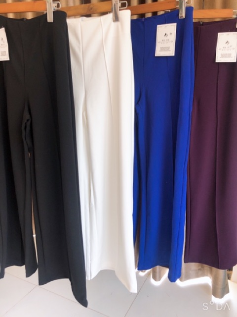 Quần ống rộng nữ,quần ống suông nữ gân giữa cạp cao dáng dài chất vải co giãn