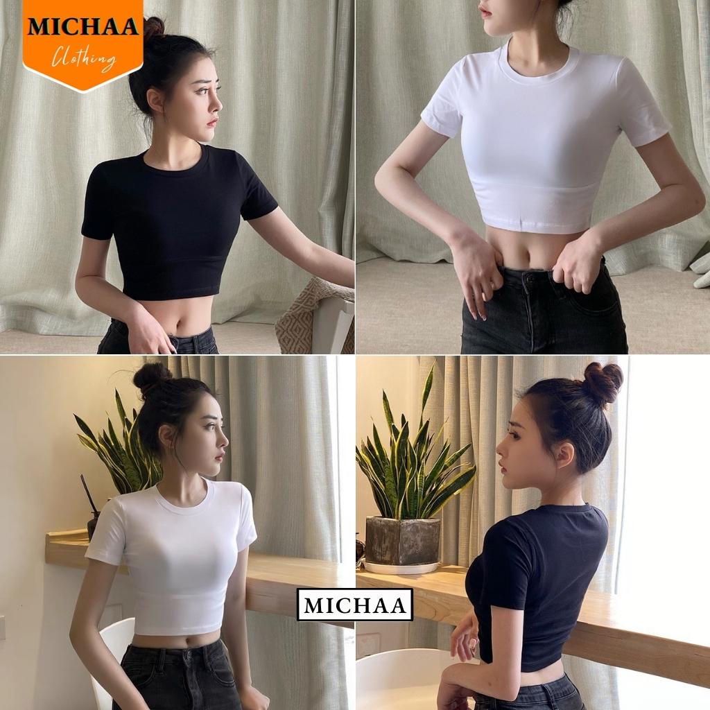 Áo Croptop TN CỔ TRÒN TRƠN Tay Ngắn Nữ Phong Cách Thể Thao Basic Chất Thun Borip - MICHAA