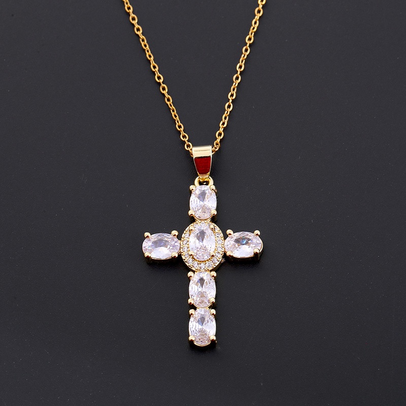 Vòng cổ Mặt Chữ Thập Đính Đá Zircon Màu Tím / Xanh Lá