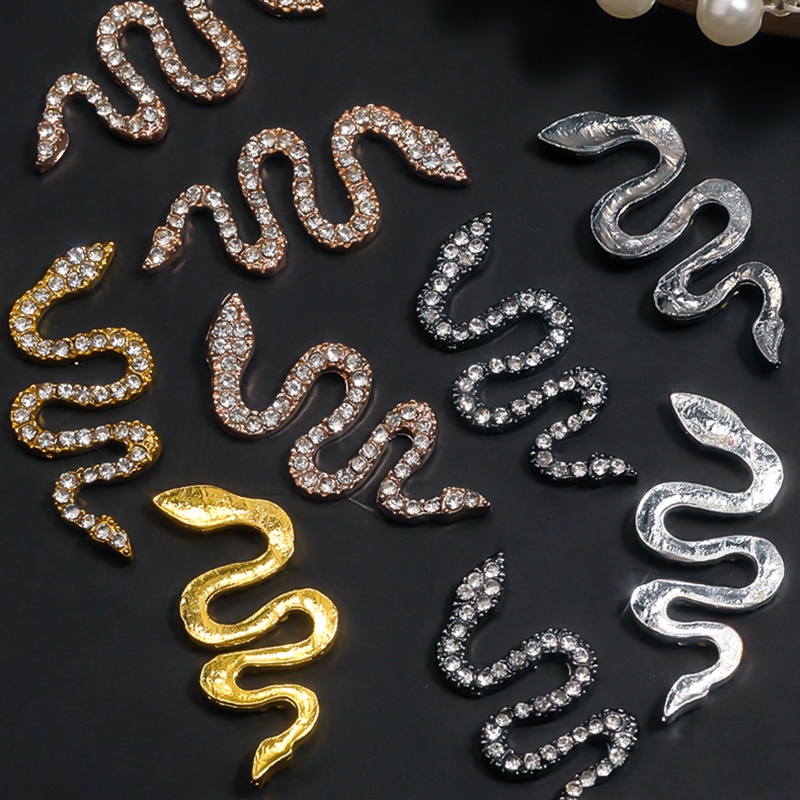 Phụ Kiện Trang Trí Móng Tay Hình Rắn 3D Bằng Hợp Kim Đính Đá Lấp Lánh
