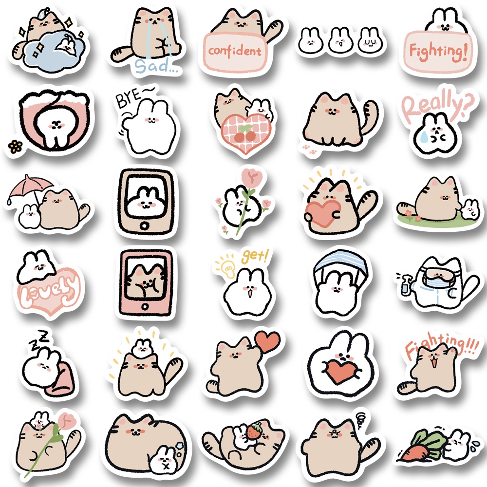 Bộ 60 Miếng Dán Trang Trí Laptop Chống Thấm Nước Hình Thỏ / Mèo Hoạt Hình Dễ Thương