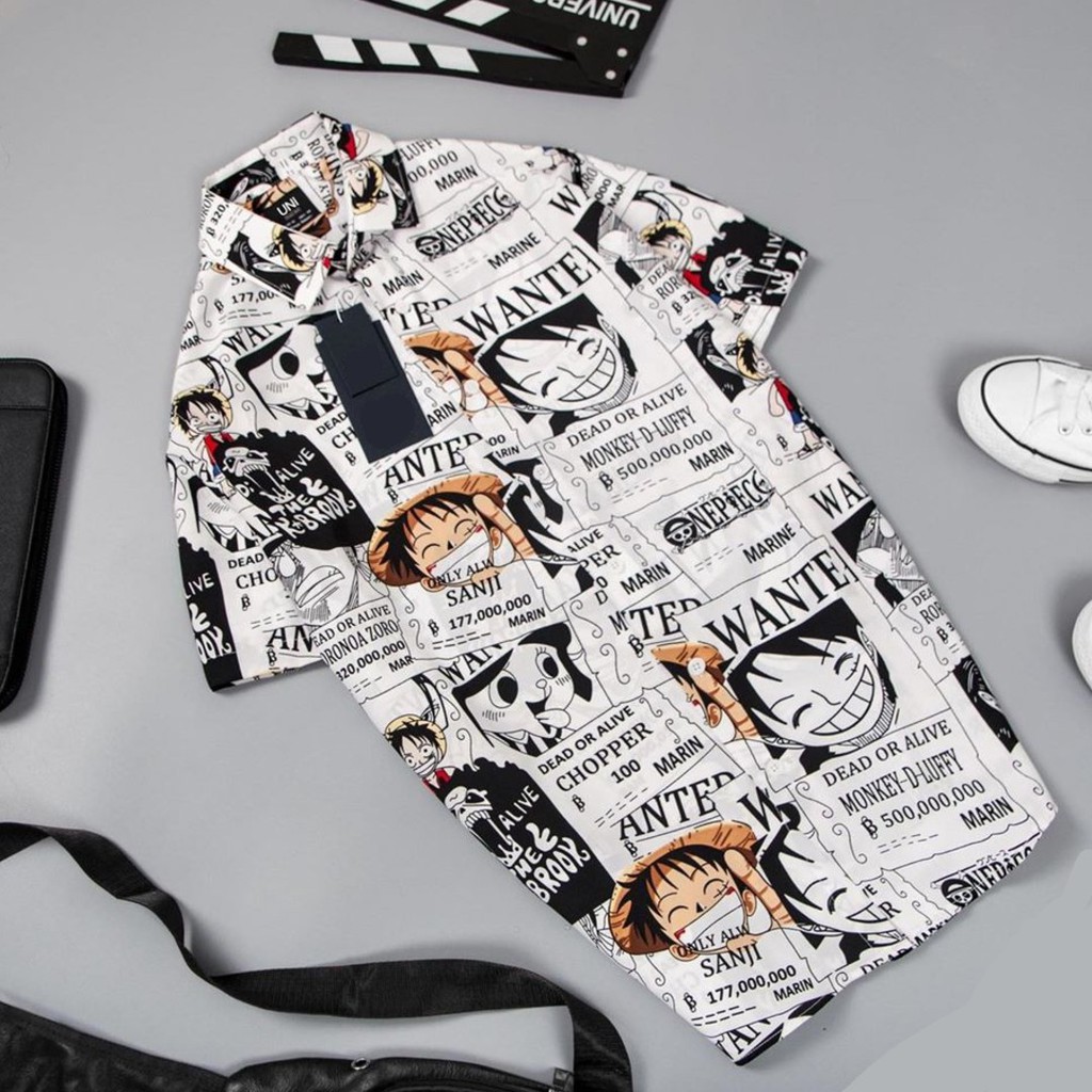 Áo sơ mi Nam nữ Luffy tay ngắn unisex lụa in nhiệt phong cách ulzzang - GIN STORE