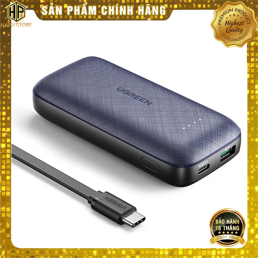 Pin sạc dự phòng mini 10000mAh 2 cổng Ugreen 80749 - PD + QC 3.0 18W Sạc nhanh iPhone 12 - Hapustore