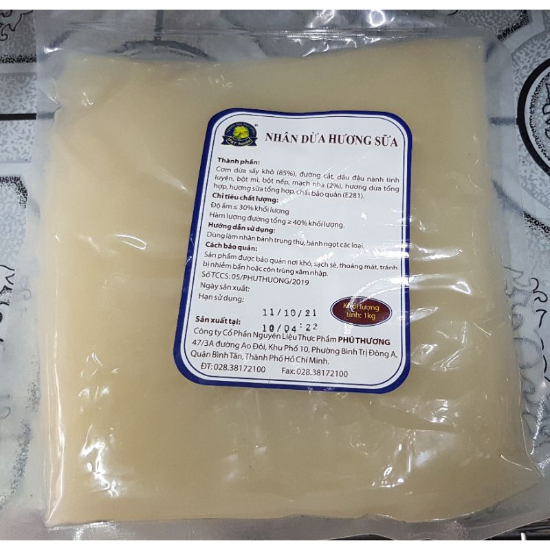 Nhân bánh Trung Thu Phú Thương 1kg/gói, đậu xanh, khoai môn, sầu riêng, dừa, lá dứa.