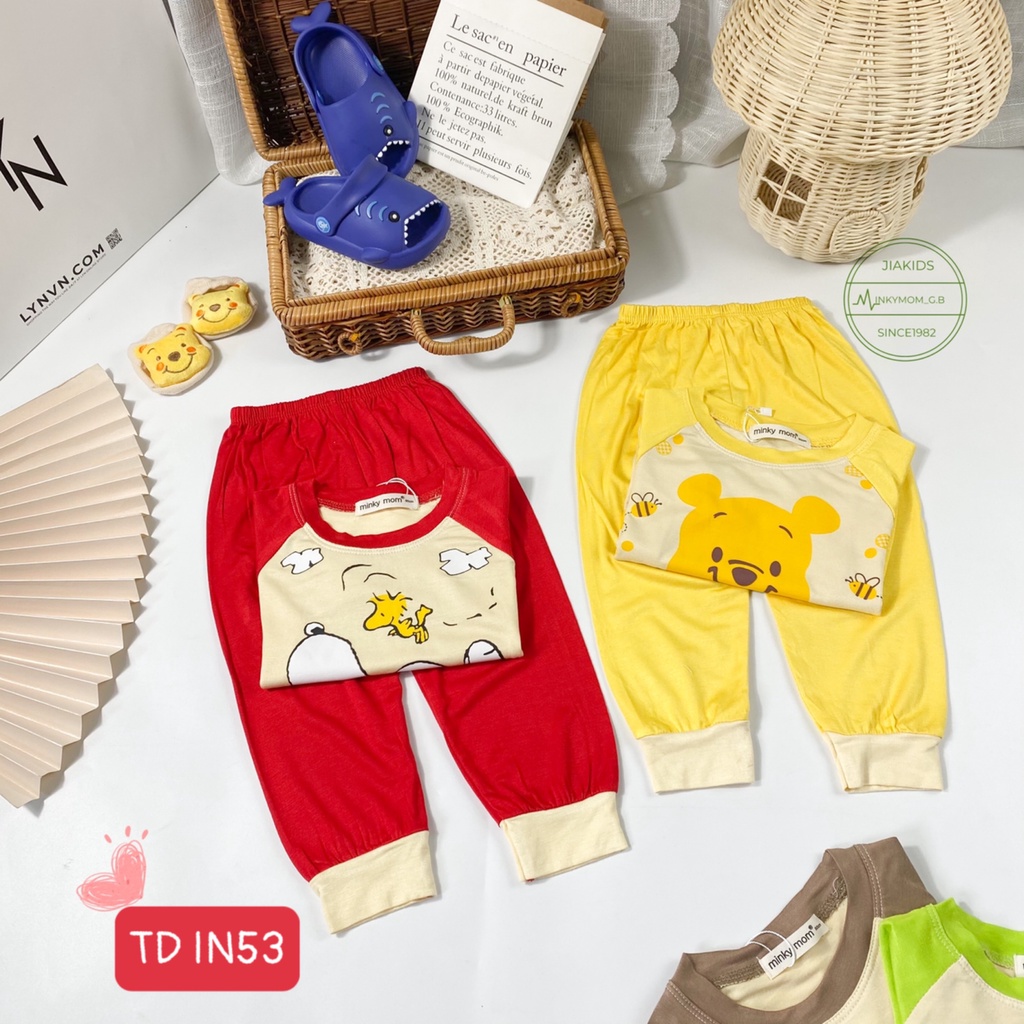 [Bé:6-27kg] Bộ Quần Áo Dài Tay hiệu Minky Mom, Vải Thun Lạnh Thoáng Mát, In Hoạt Hình Ngộ Nghĩnh- Mã: TD-IN53