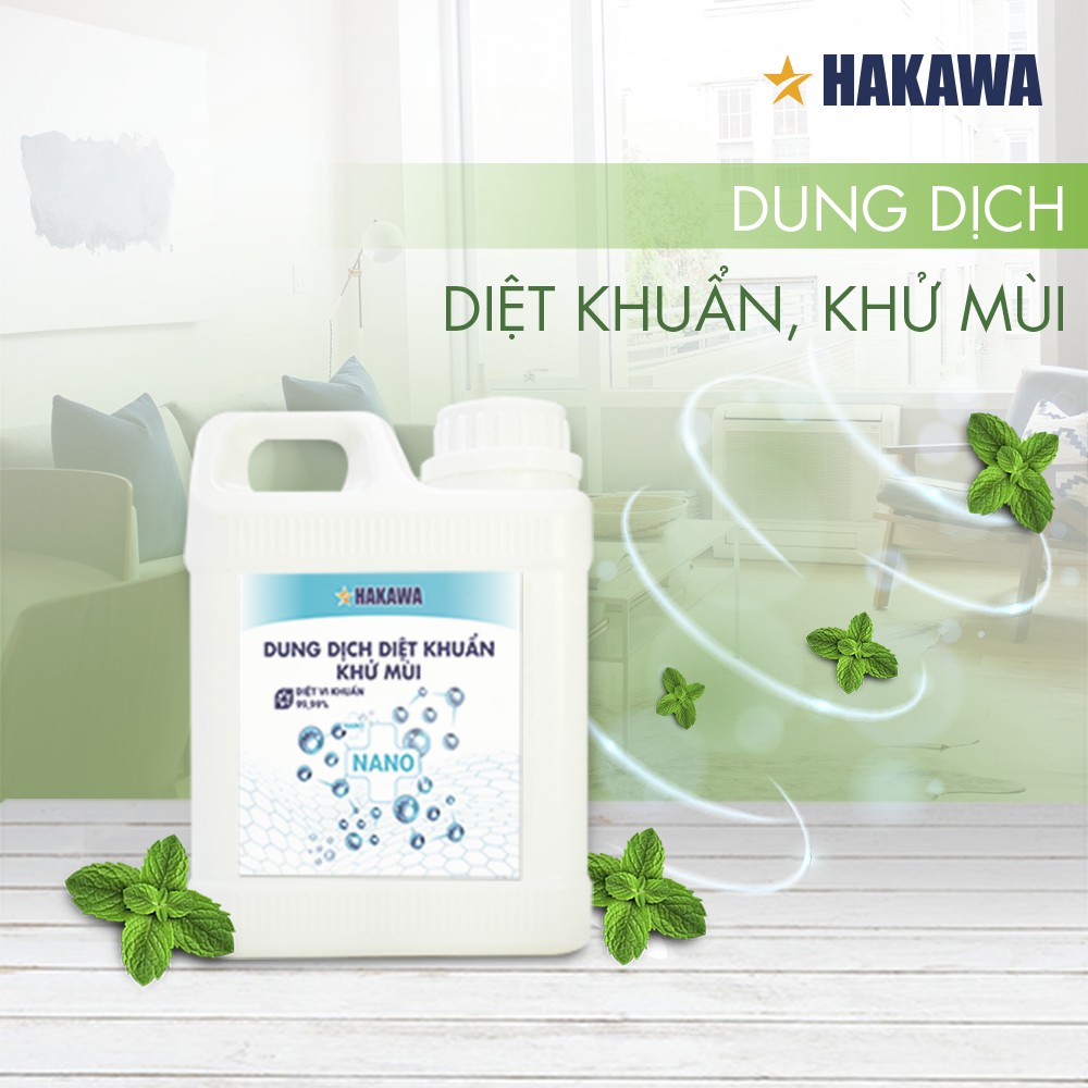 Dung Dịch Diệt Khuẩn Khử Mùi Nano hương bạc hà HAKAWA 1 Lít