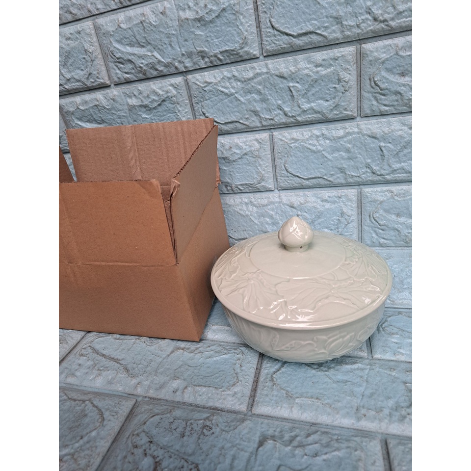 Thố sứ Donghwa màu xanh cẩn hoa sen Vinamilk