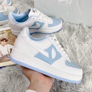 Giày thể thao tăng chiều cao af1 trắng xanh phiên bản cao cấp giày Sneaker air force 1 trắng xanh