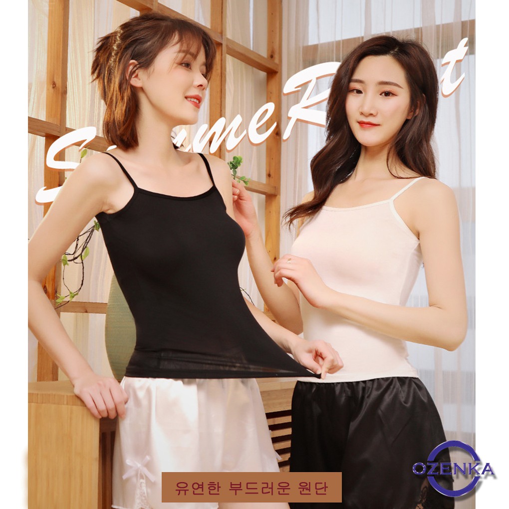 Áo 2 dây đẹp croptop chất cotton lụa mịn mát 2 màu đen trắng size m l OZENKA AD 212 | BigBuy360 - bigbuy360.vn