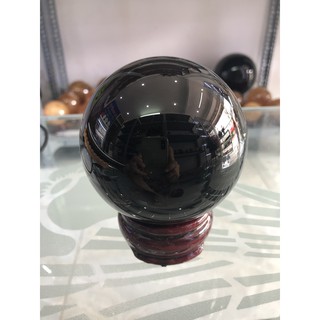 Quả cầu phong thủy đá núi lửa đen - 7,5cm - 600gr - Hợp mệnh: Thủy, mộc (chưa bao gồm đế gỗ nhỏ)
