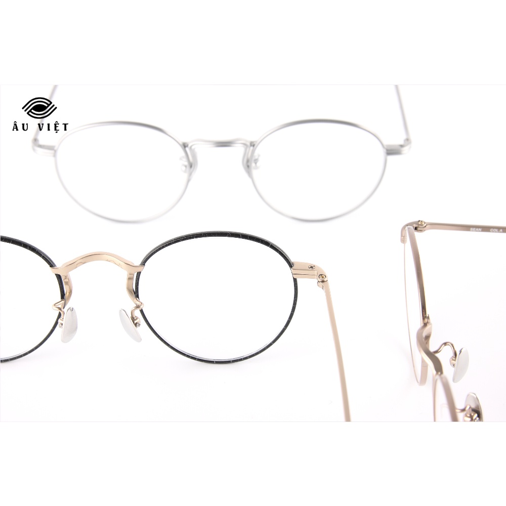Gọng kính kim loại titanium Mr.Gentleman Sean nam nữ dáng tròn màu đồng/bạc/vàng viền đen Full box