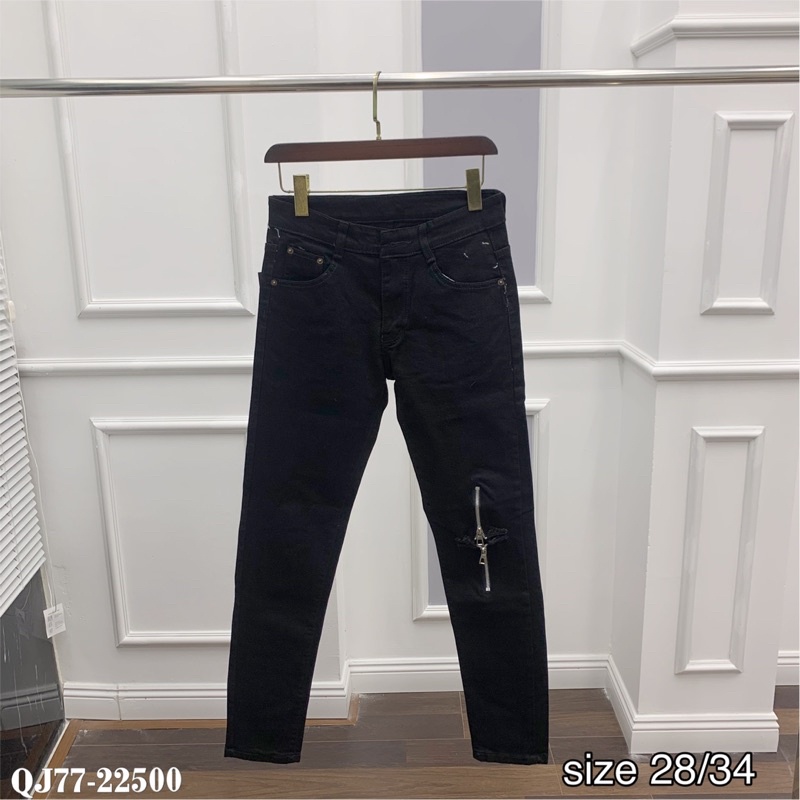Quần bò AMIRRII khoá ống đùi - Quần bò đen nam cao cấp QJ70