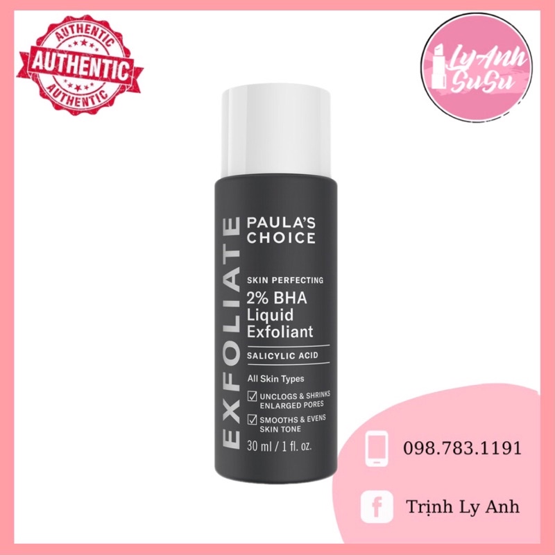 2% BHA Paulas Choice 30ml Loại bỏ tế bào chết, Sạch mụn ẩn, mụn đầu đen, Se khít lỗ chân lông