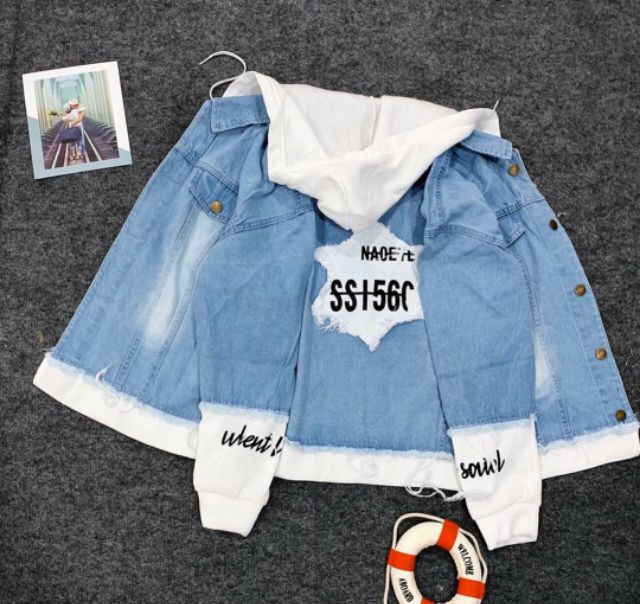 [VIP] Áo khoác jean nữ có mũ nỉ Star lung linh loại 1 form rộng 3 size M-L-XL