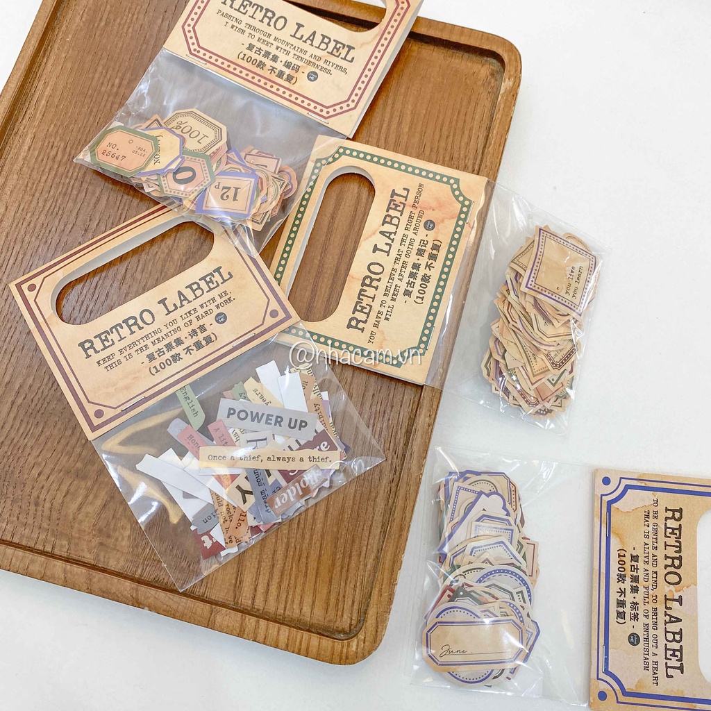 Set 100 Sticker Nhãn Dán, Tem Thư Vintage Trang Trí Bullet Journal Nhà Cam