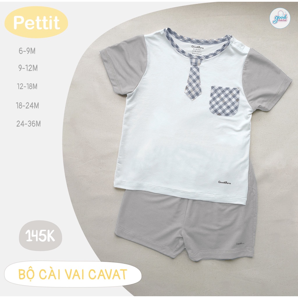 Bộ Quần Áo Cộc Tay cho bé Trai / Gái Goodmama cài vai cavat mới