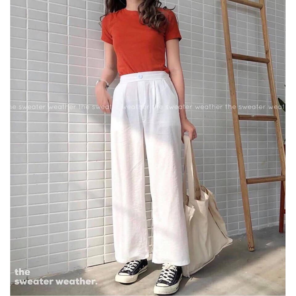 Quần ống rộng form dài 87cm lưng nút trước lưng thun sau vải dày đứng ống quần | BigBuy360 - bigbuy360.vn