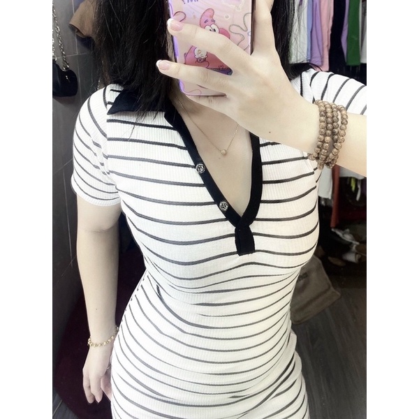 BODY SỌC NGAVÁY N TAY NGẮN TRẺ TRUNG♥️ VÁY POLO SỌC NGAN 💜u