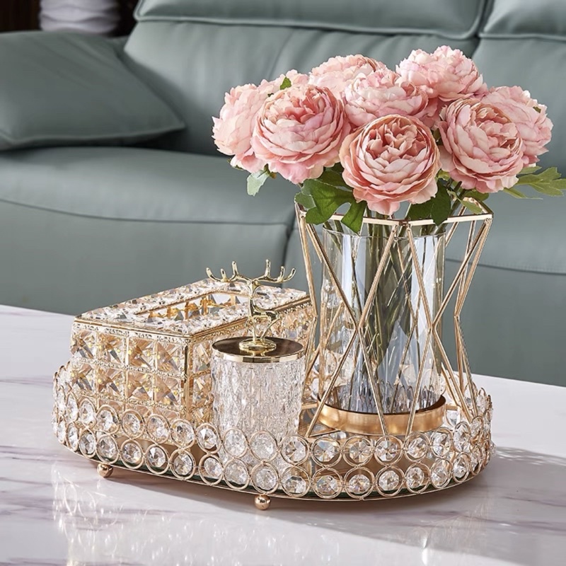 Khay Thép Tráng Gương Gold- Bạch Kim Đa Năng,Khay Decor Kim Loại Đựng Mỹ Phẩm Trang Sức