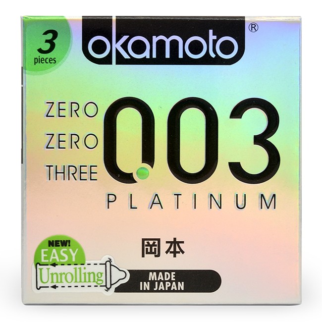 Bao cao su Okamoto 0.03 Platinum Trong Suốt Mềm Mại Hộp 3 Cái