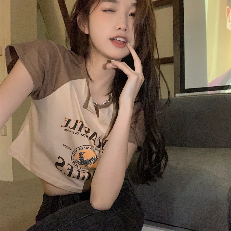 SUXI Áo Thun Lửng Tay Ngắn Dáng Ôm In Chữ Thời Trang Mùa Hè Cho Nữ