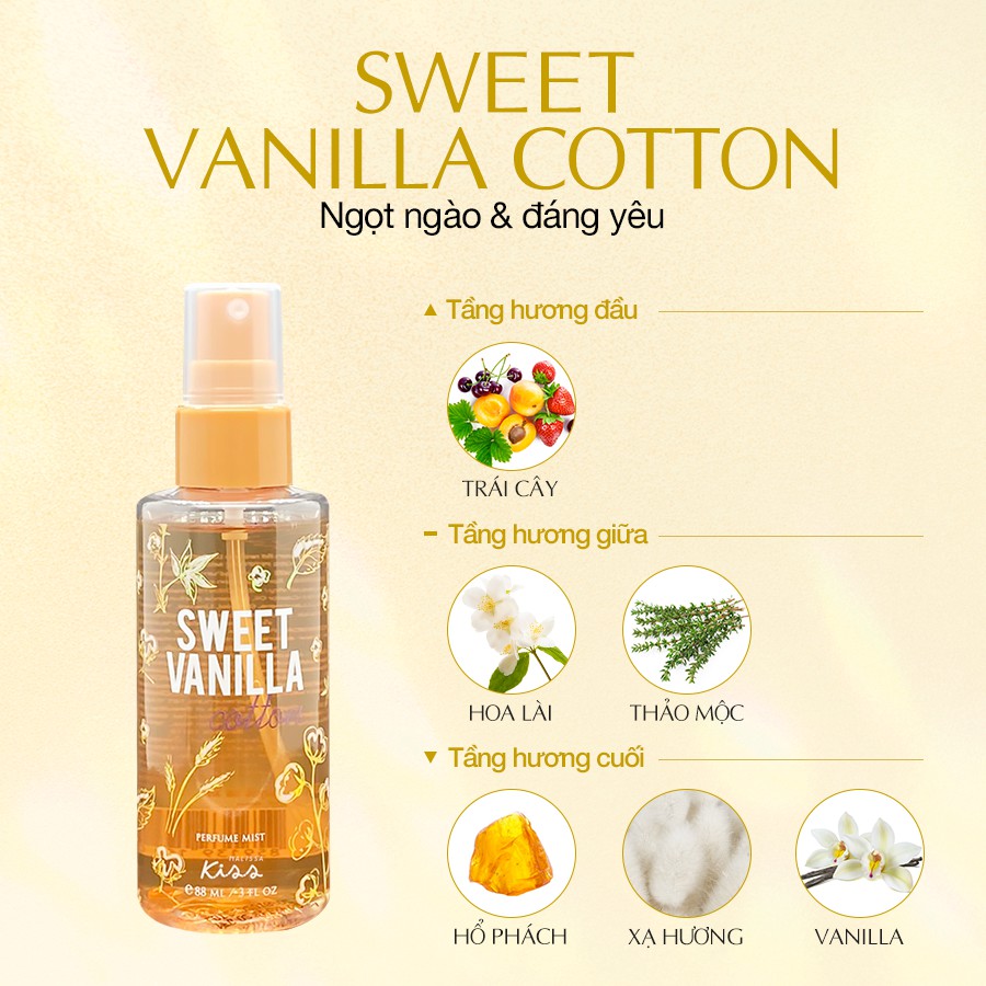 Bộ Đôi Hoàn Hảo Malissa Kiss Body Lotion &amp; Body Mist hương Sweet Vanilla 226G