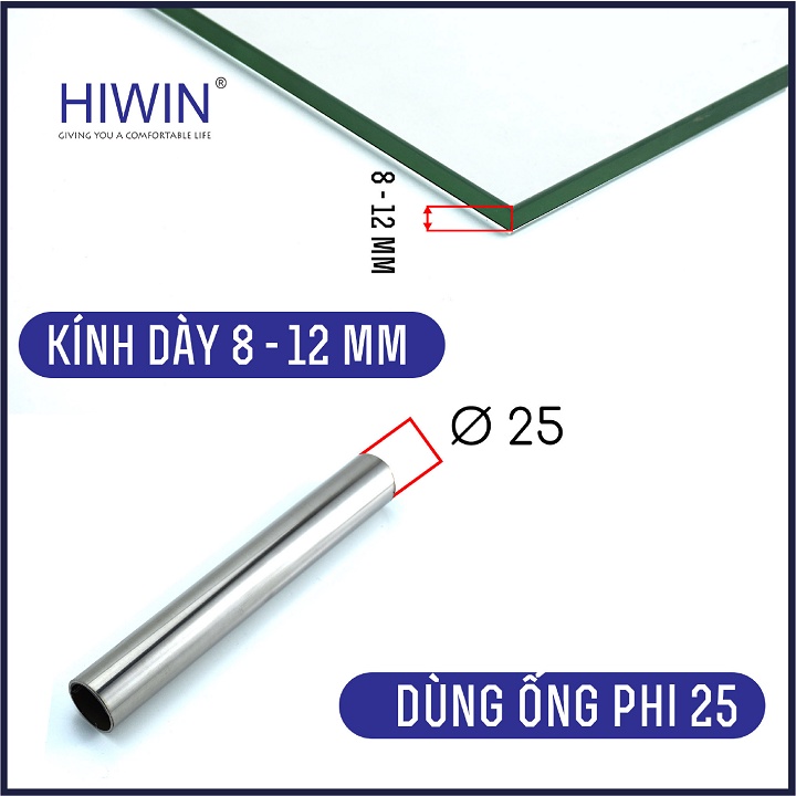 Kẹp kính trên  phòng tắm kính inox 304 mặt gương dùng cho ống phi 25 HIWIN SB-611