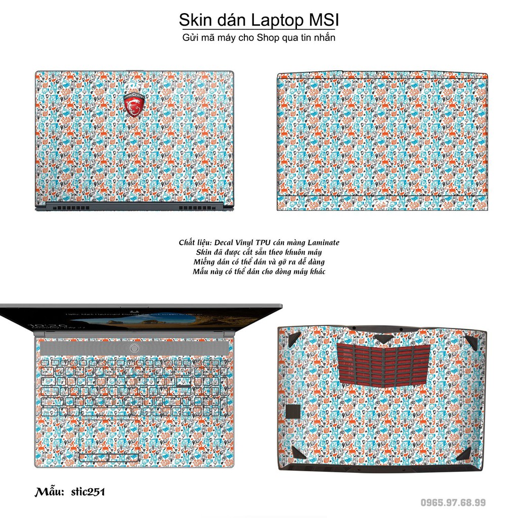 Skin dán Laptop MSI in hình hoạt hình animal - stic251 (inbox mã máy cho Shop)