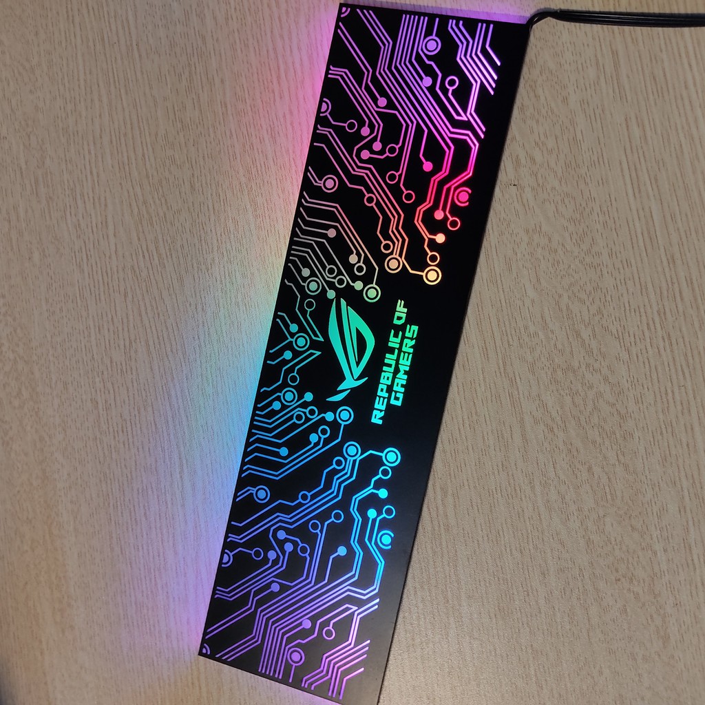 Tấm che nguồn PC Led RGB 5v ARGB logo ROG, đồng bộ màu Hub Coolmoon, hình mạch điện vô cực