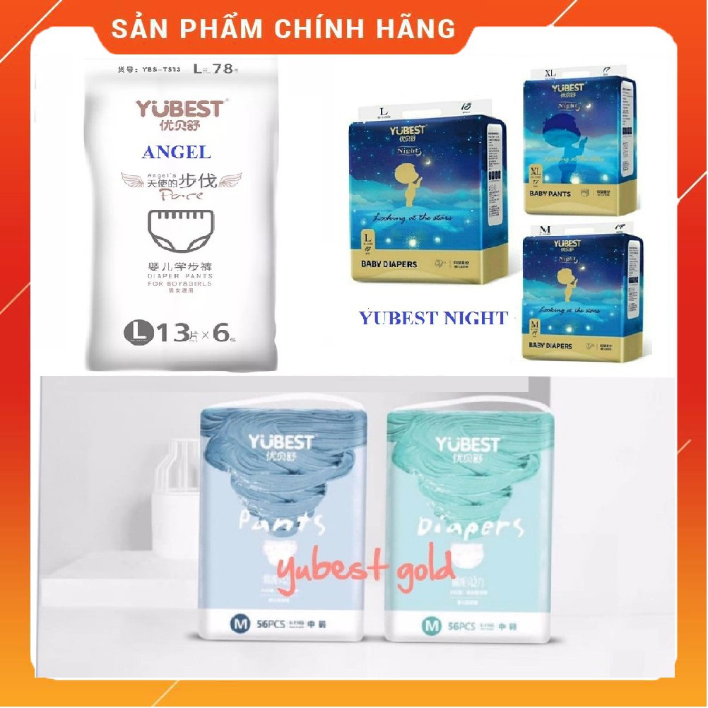 Tã/Bỉm Yubest Night / Gold / Angel / Natural dán/quần Size S132, S90, M108, M84, L96, L78, XL72, XXL66,XXXL66