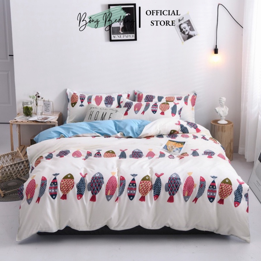 Bộ Chăn Ga Gối Cotton Poly Cá Trắng HIN BEDDING Miễn Phí Bo Chun