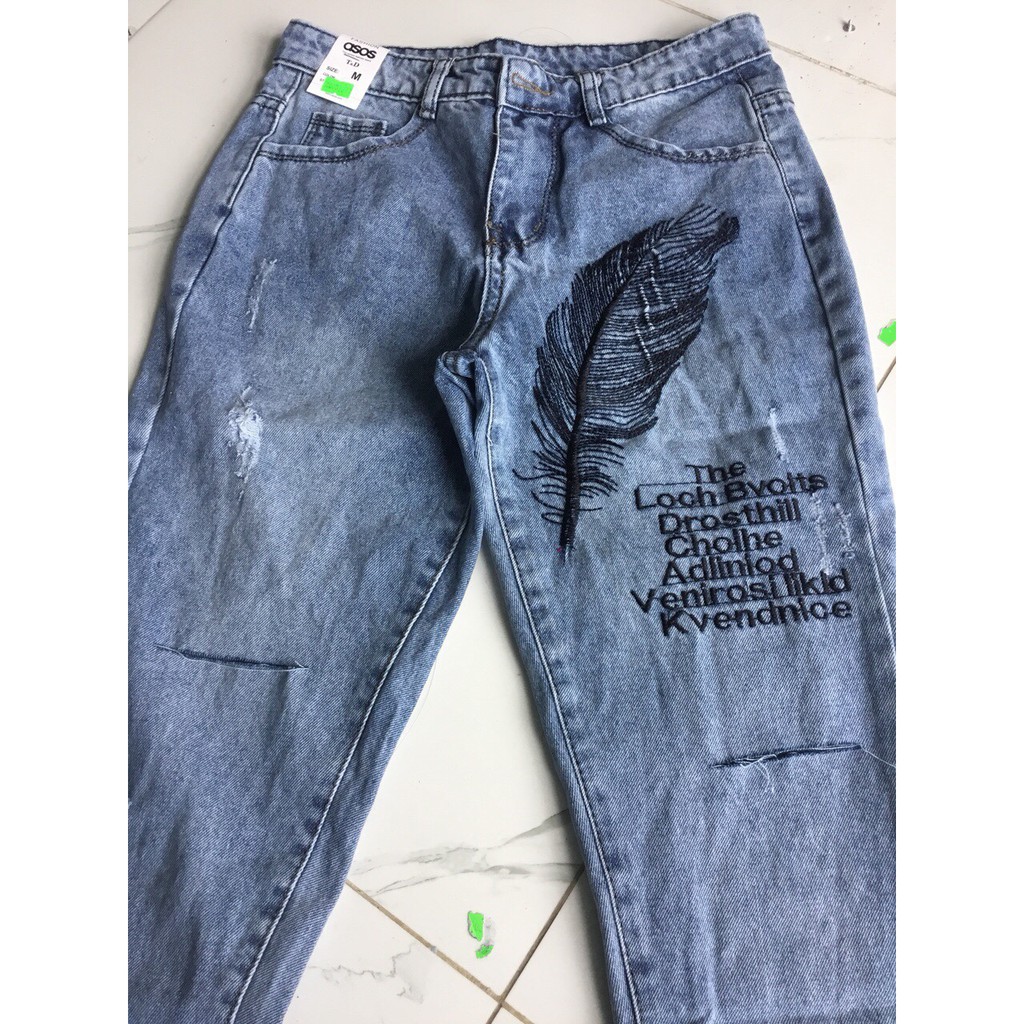 Quần Jeans Nữ Thêu Lá Cao Cấp OHS3077