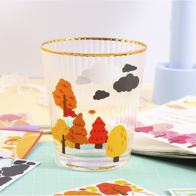 Sticker hình dán hình mây và cây cối pastel trang trí sổ tay kpop journal | BSB276