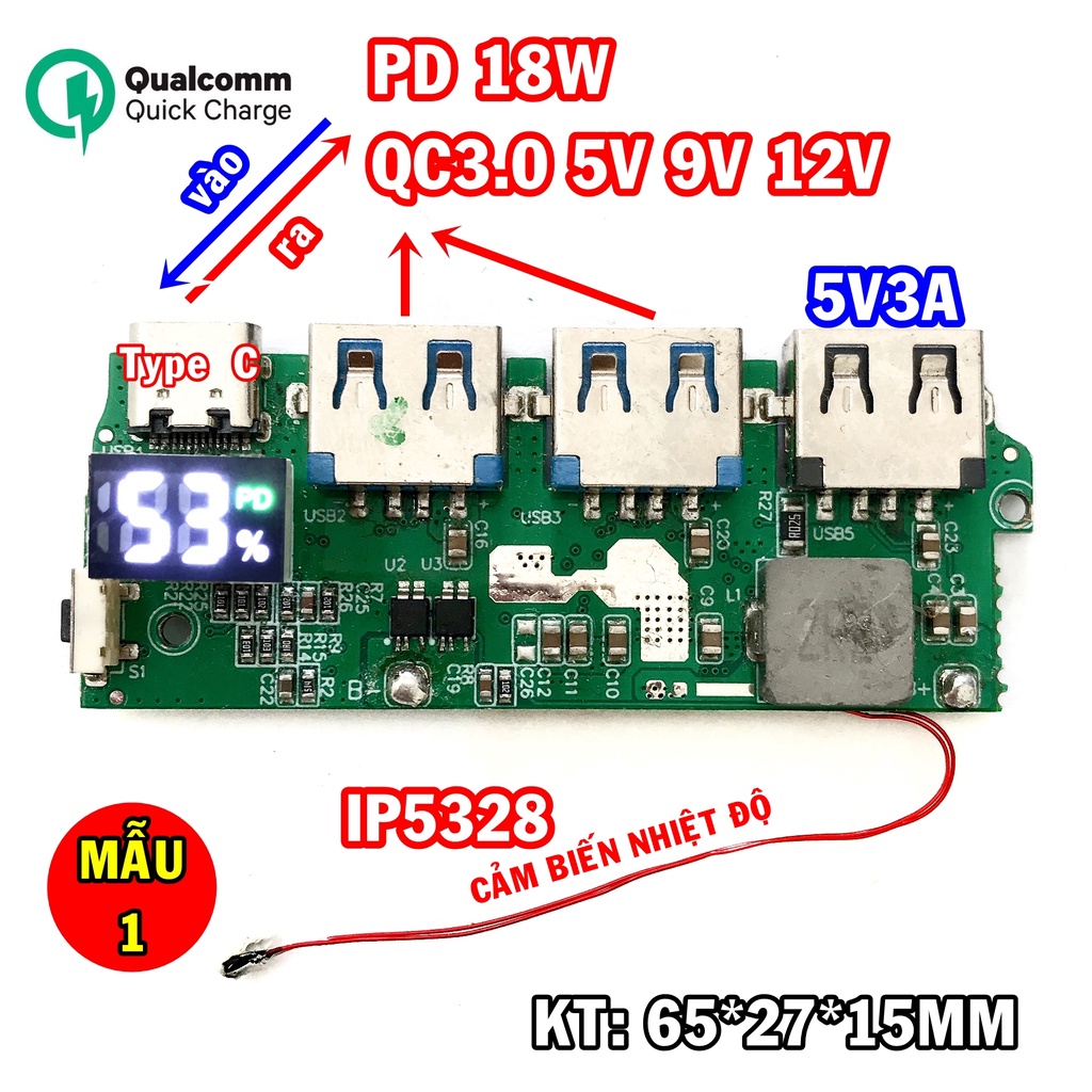 Mạch sạc dự phòng sạc nhanh QC3.0 PD3.0 18W - tháo máy