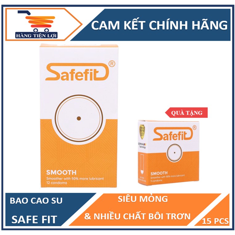 Bao cao su mỏng nhiều chất bôi trơn SafeFit Smooth 12 chiếc + tặng hộp 3 chiếc cùng loại